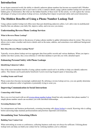 The Hidden Benefits of Using a Phone Number Lookup Tool