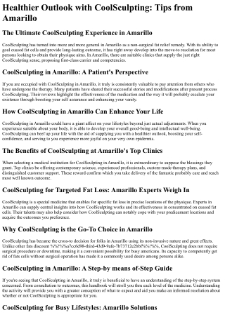 Healthier Outlook with CoolSculpting Tips from Amarillo