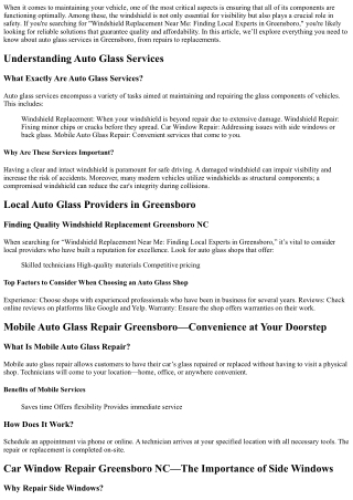 Windshield Replacement Near Me: Finding Local Experts in Greensboro