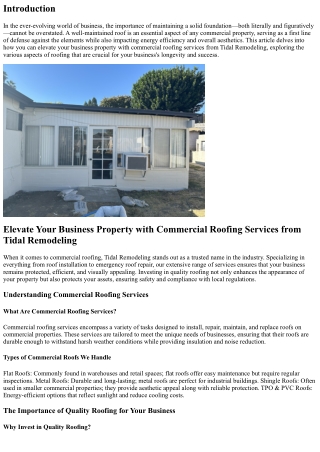 Elevate Your Business Property with Commercial Roofing Services from Tidal Remod