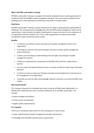 ISO 9001 Lead Auditor Course
