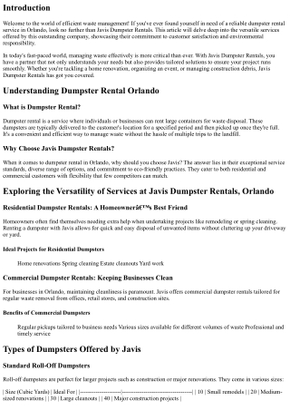 Exploring the Versatility of Services at Javis Dumpster Rentals, Orlando