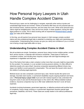 How Personal Injury Lawyers in Utah Handle Complex Accident Claims