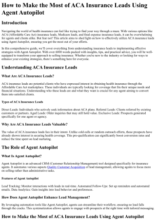 how to make the most of aca insurance leads using