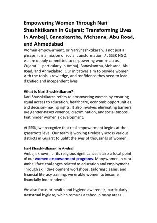 Nari Shashktikaran in Ambaji – Women Empowerment by SSSK