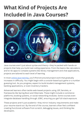 what kind of projects are included in java courses