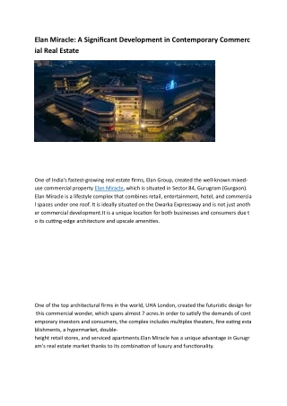 Elan Miracle Sector 84 Gurgaon – Premium Commercial Space Investment
