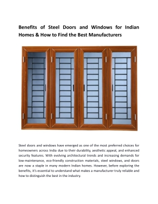 Benefits of Steel Doors and Windows for Indian Homes