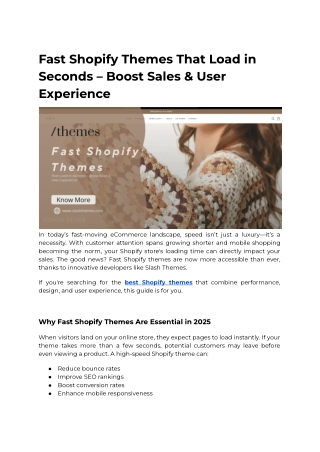 Fast Shopify Themes That Load in Seconds – Boost Sales & User Experience