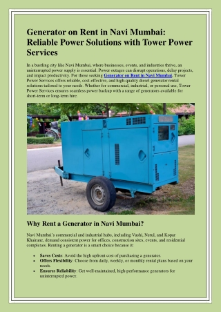 Generator on Rent in Navi Mumbai