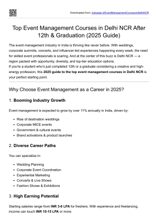 Top Event Management Courses in Delhi NCR After 12th & Graduation (2025 Guide)