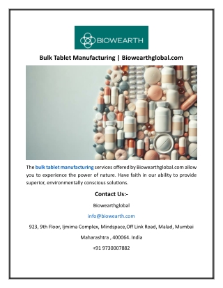 Bulk Tablet Manufacturing | Biowearthglobal.com