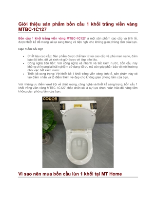 Bồn Cầu 1 Khối Trắng Viền Vàng MTBC-1C127