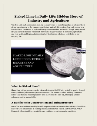 Slaked Lime in Daily Life: Hidden Hero of Industry and Agriculture