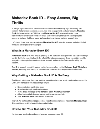 Mahadev Book ID – Easy Access, Big Thrills