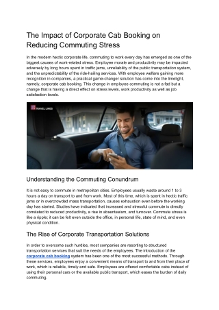 The Impact of Corporate Cab Booking on Reducing Commuting Stress