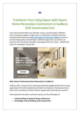 Transform Your Living Space with Expert Home Renovation Contractors in Sudbury (LKS Construction Inc)