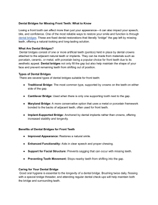 Dental Bridges for Missing Front Teeth_ What to Know