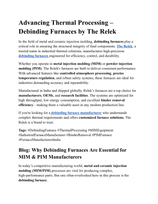 advancing thermal processing debinding furnaces
