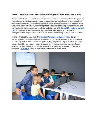 Devant IT Solutions School ERP-Revolutionizing Educational Institutions in India