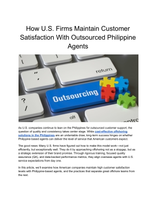 How U.S. Firms Maintain Customer Satisfaction With Outsourced Philippine Agents