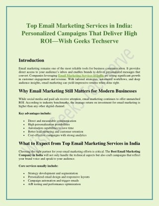 Top Email Marketing Services in India Personalized Campaigns That Deliver High ROI—Wish Geeks Techserve