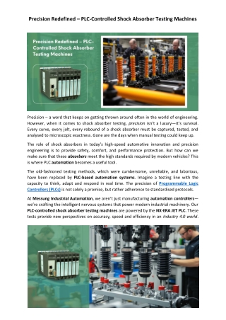 Precision Redefined – PLC-Controlled Shock Absorber Testing Machines.