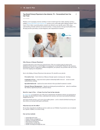 Top-Rated Primary Physician in San Antonio, TX – Personalized Care You Can Trust