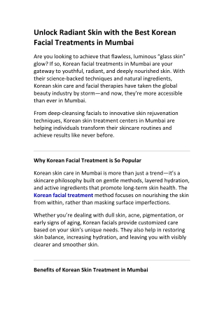 Korean Facial Treatment in Mumbai – Get Radiant Skin Today