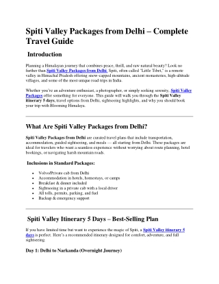 Spiti Valley Itinerary 5 Days with Full Sightseeing