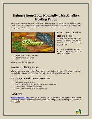 Balance Your Body Naturally with Alkaline Healing Foods