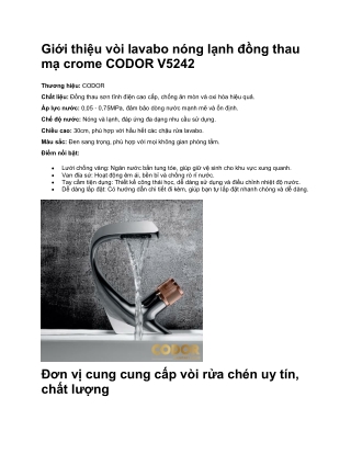 Vòi Lavabo Nóng Lạnh Đồng Thau Mạ Crome CODOR V5242