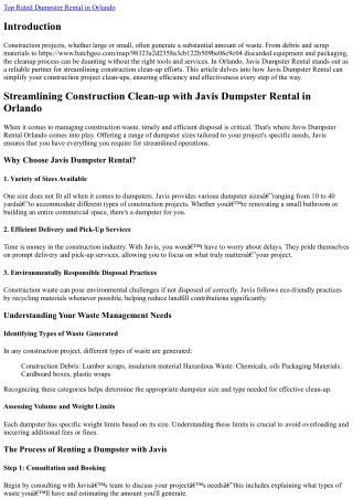 Streamlining Construction Clean-up with Javis Dumpster Rental in Orlando