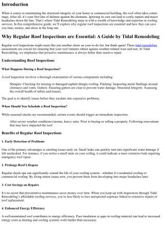 Why Regular Roof Inspections are Essential: A Guide by Tidal Remodeling