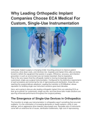 why leading orthopedic implant companies choose