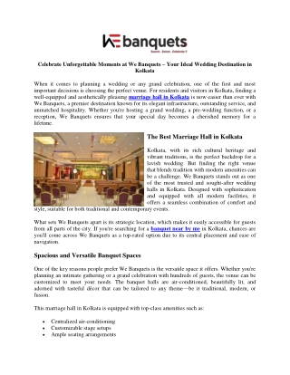 Celebrate Unforgettable Moments at We Banquets – Your Ideal Wedding Destination in Kolkata