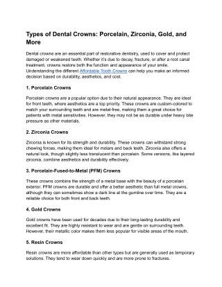 Types of Dental Crowns_ Porcelain, Zirconia, Gold, and More
