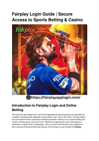 Fairplay Login | Access Sports Betting & Casino in 2025