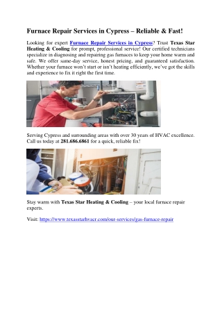 Furnace Repair Services in Cypress – Reliable & Fast!