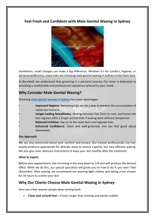 Feel Fresh and Confident with Male Genital Waxing in Sydney