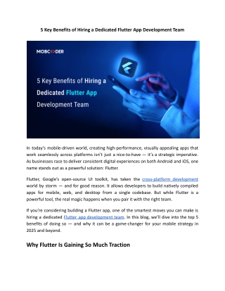 5 key benefits of hiring a dedicated flutter