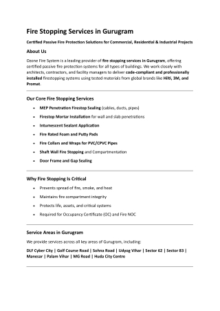 Fire Stopping Services in Gurugram