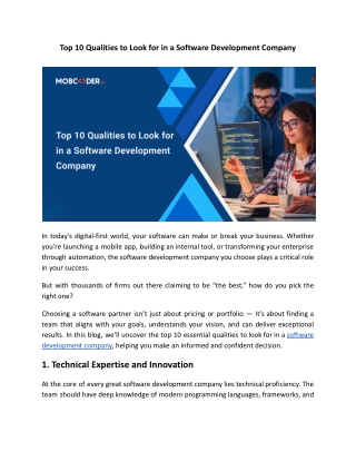 Top 10 Qualities to Look for in a Software Development Company