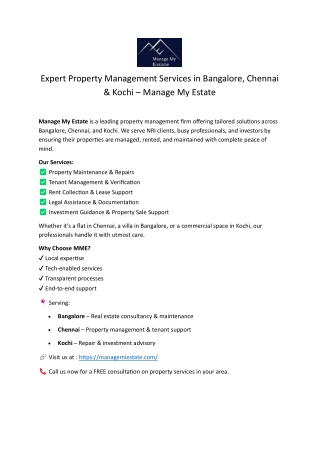 Expert Property Management Services in Bangalore, Chennai & Kochi