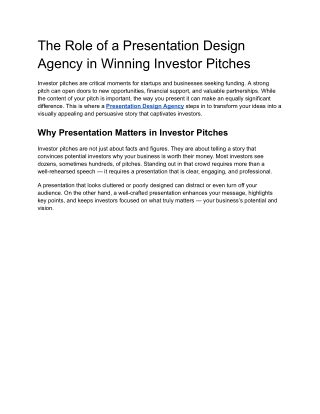 The Role of a Presentation Design Agency in Winning Investor Pitches