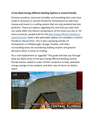 a few most energy efficient roofing options