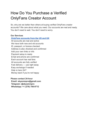 How Do You Purchase a Verified OnlyFans Creator Account