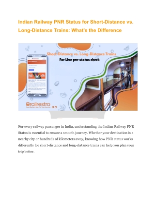 Indian Railway PNR Status for Short-Distance vs. Long-Distance Trains_ What’s the Difference