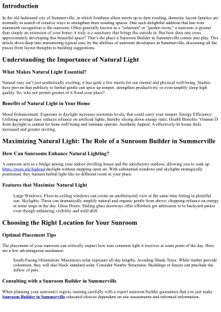 Maximizing Natural Light: The Role of a Sunroom Builder in Summerville