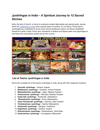 Jyotirlingas in India – A Spiritual Journey to 12 Sacred Shrines